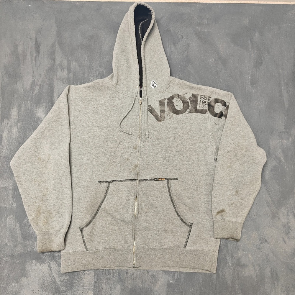 Vintage Volcom‎ zip up hoodie mens large grey 2000s Y2K skate